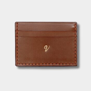 Slim kožená peňaženka 001_F Tan – predná strana so zlatým logom