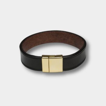 Prémiový kožený náramok Dark Brown Gold Logo – talianska hovädzia hladenica – Verniny